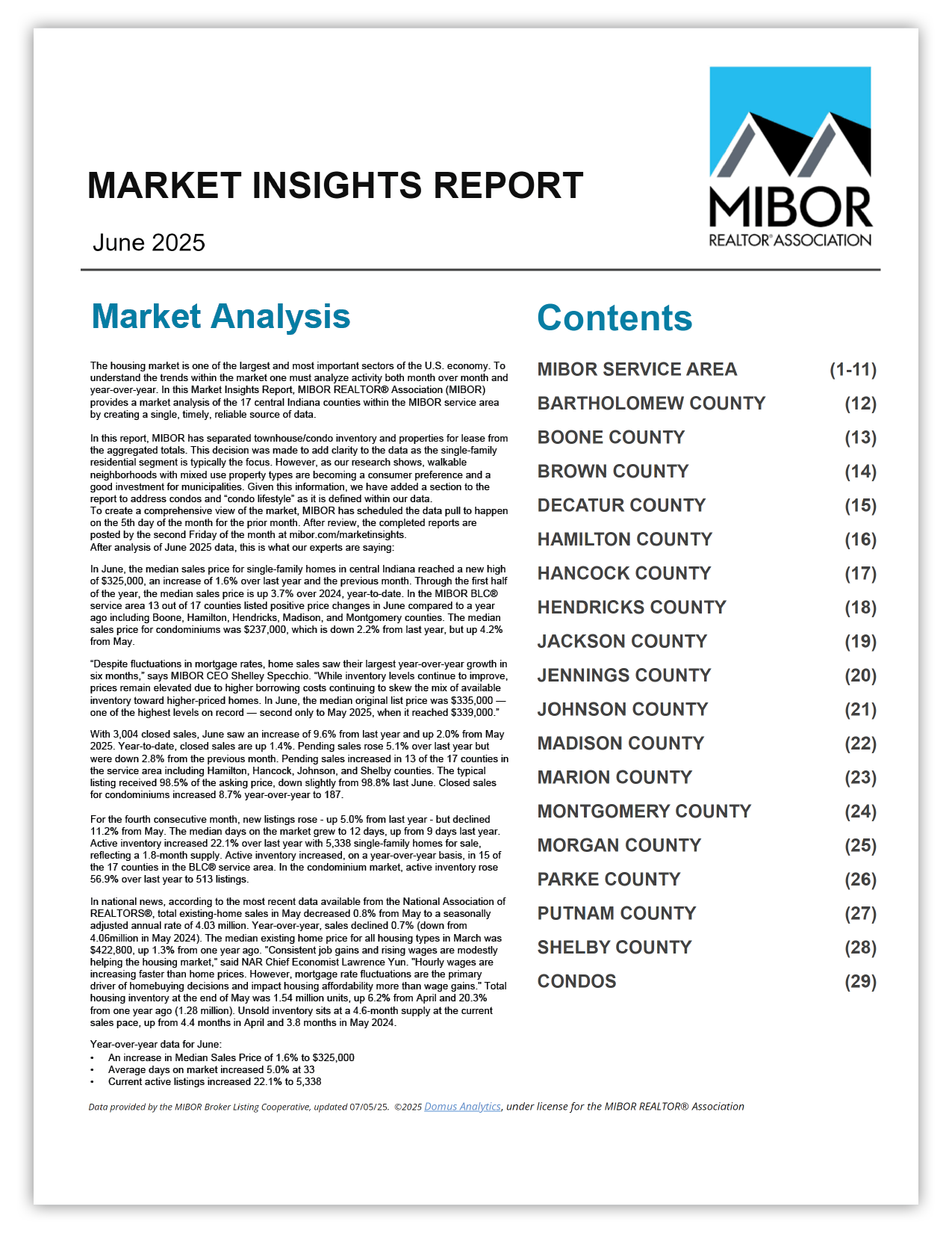 This image shows a preview of the June 2025 Market Insights Report.