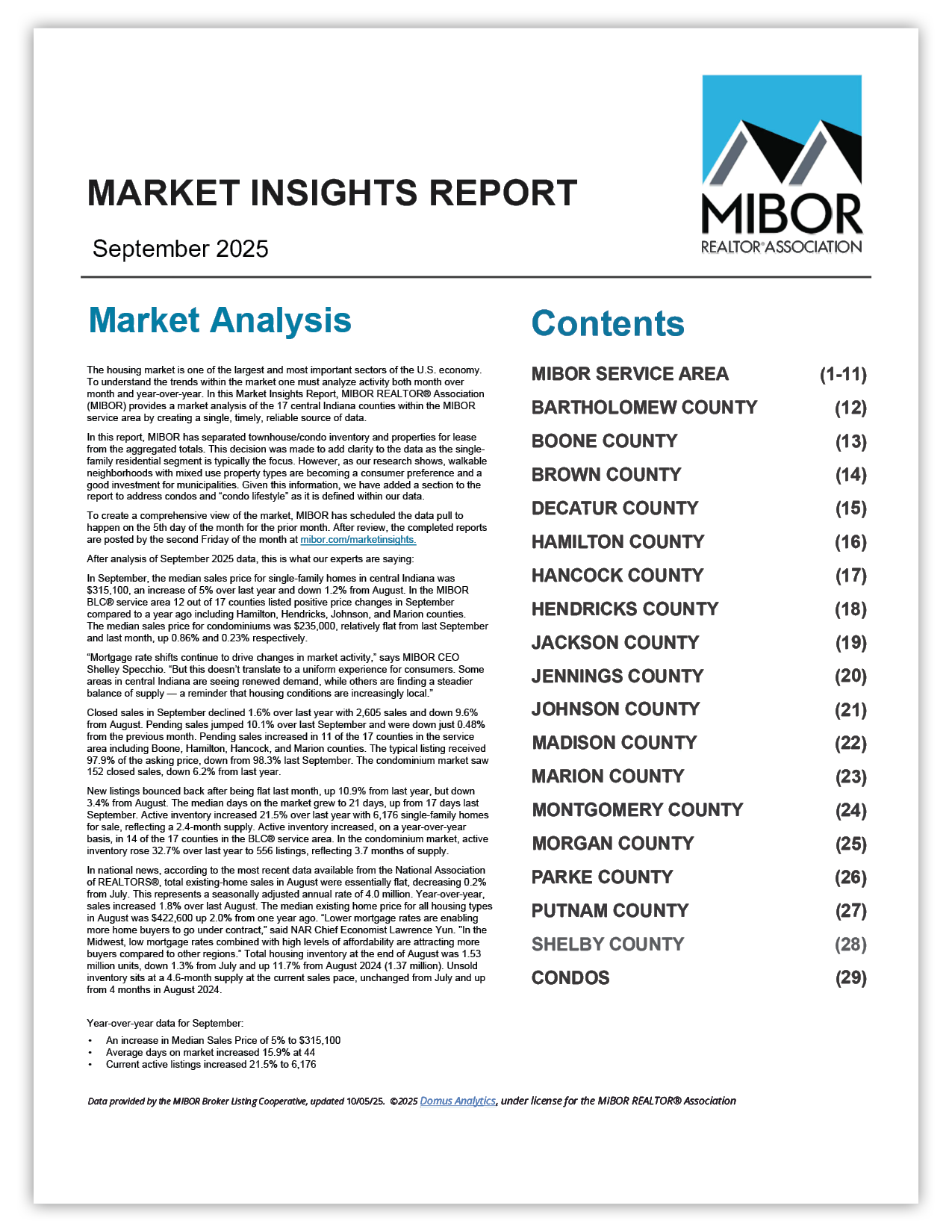 This image shows a preview of the September 2025 Market Insights Report.