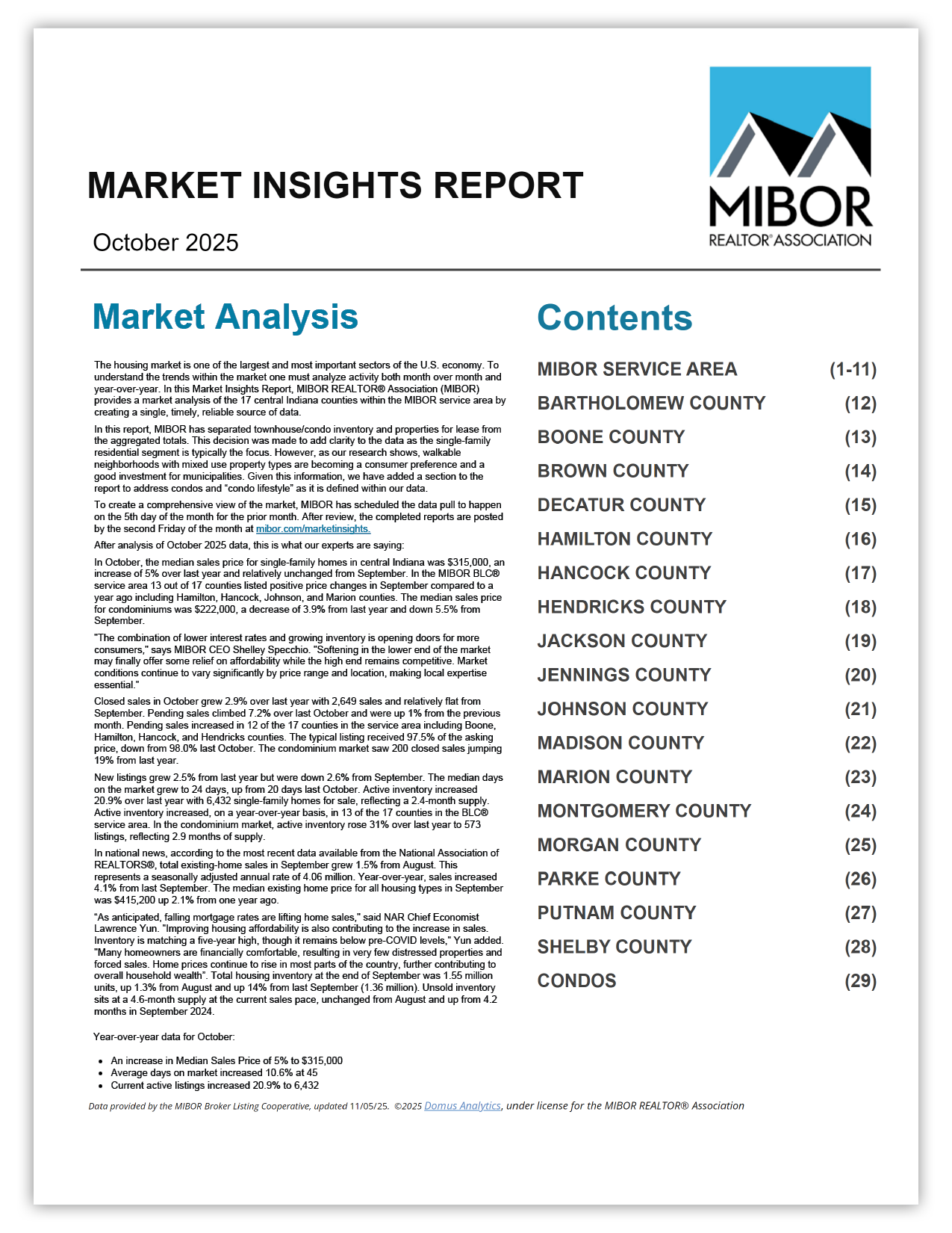 This image shows a preview of the October 2025 Market Insights Report.