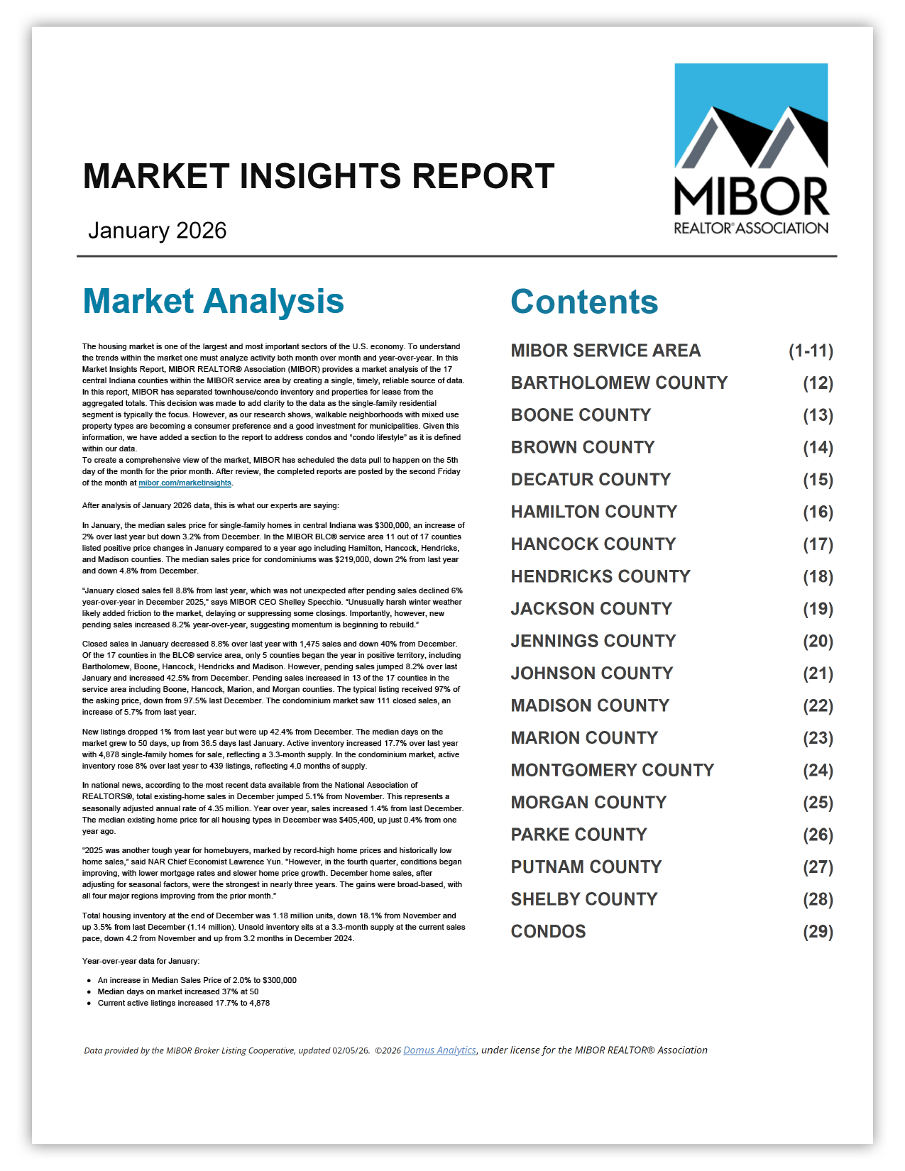 This image shows a preview of the January 2026 Market Insights Report.