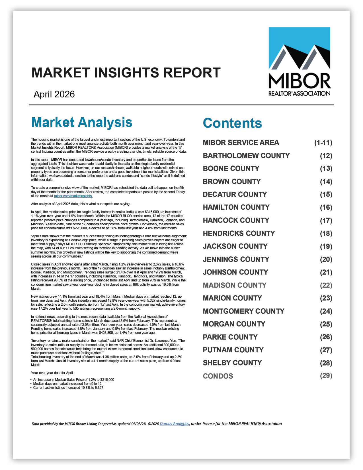 This image shows a preview of the April 2026 Market Insights Report.